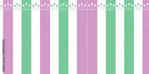 Pastel striped pattern with alternating lavender green and white stripes and floral decorative border