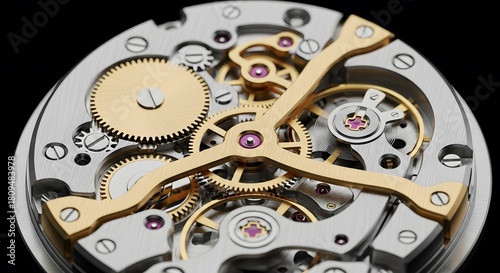 Wallpaper Mural Close up of the inside of a silver watch with some gold parts on a black background Torontodigital.ca