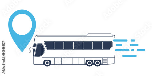 A bus in a minimalist style rides fast to its destination. Vector illustration.