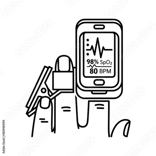 Pulse oximeter icon isolated on, a medical device for measuring oxygen saturation