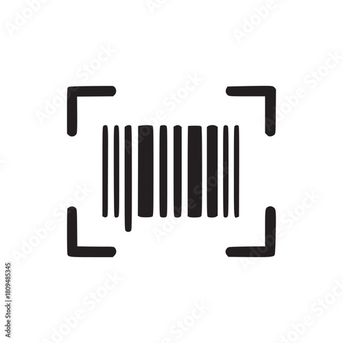 A simple black and white image of a barcode with a square bracket frame on a white background