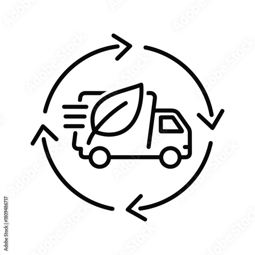 Ecofriendly delivery truck icon with leaf and recycling arrows