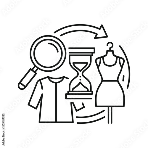 Fashion industry sustainability and circular economy concept with clothes and time