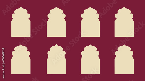 Elegant maroon pattern featuring traditional arched doorways, perfect for cultural designs, invitations, or adding a touch of global flair to your project
