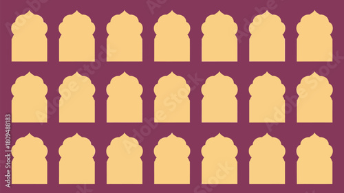 Intricate Moroccan arch pattern in soft gold tones against a rich purple background, perfect for adding an exotic touch to your designs