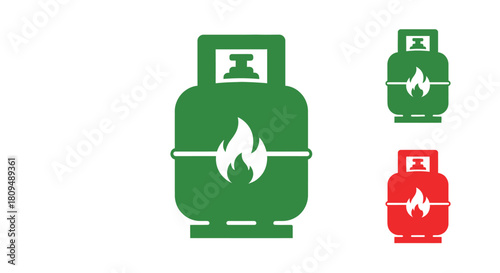 Illustrative depictions of gas cylinders in green and red color schemes