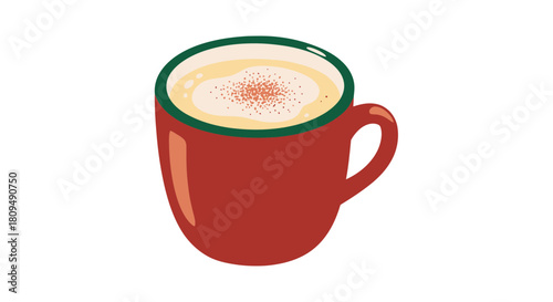 Red Mug of Frothy Coffee with Cinnamon Sprinkle.