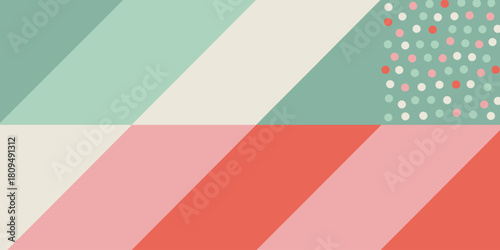 Abstract background with diagonal stripes and polka dots in pastel colors creating a modern design