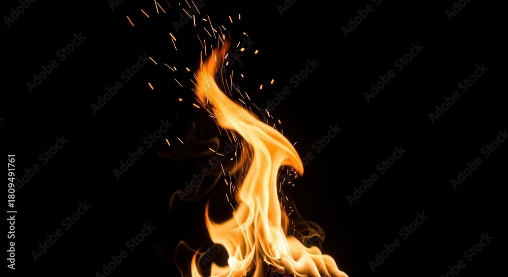 Fototapeta premium Fiery flames dance against the night sky, casting a warm glow and igniting the spirit of adventure