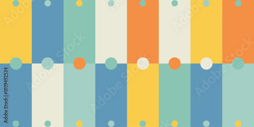 Colorful vertical stripes with circles at the top, middle, and bottom in a repeating pattern design