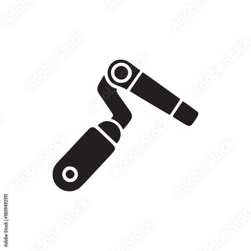 Isolated black silhouette of an adjustable wrench tool on a plain white background in simple style