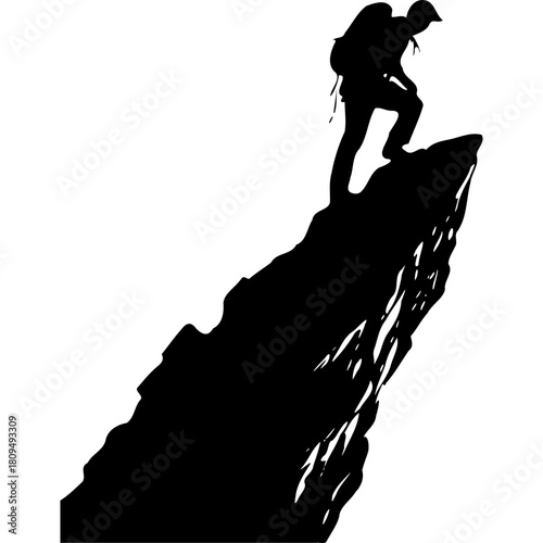 Silhouette of hiker climbing mountain peak adventure travel and tourism