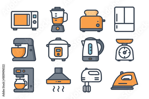 Collection of modern kitchen appliances icons.