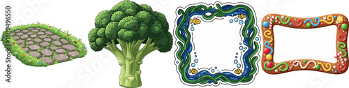 Broccoli garden path underwater frame gingerbread frame isolated elements