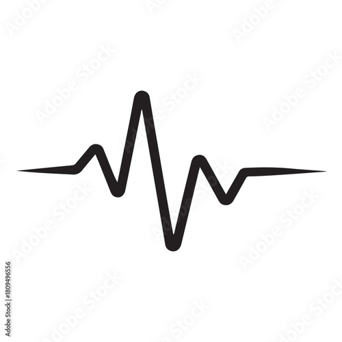A black electrocardiogram waveform representing a heartbeat, isolated on a