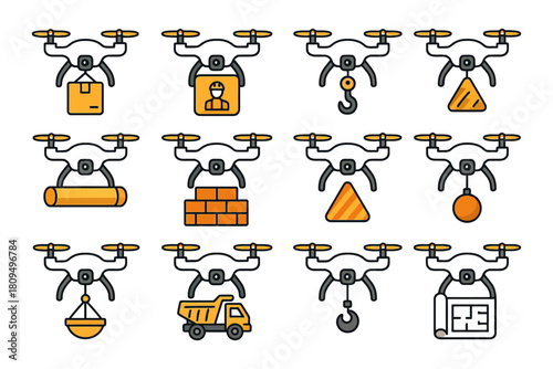 Autonomous delivery drones performing various tasks and operations.