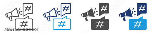 hashtag strategy icon set with multiple style