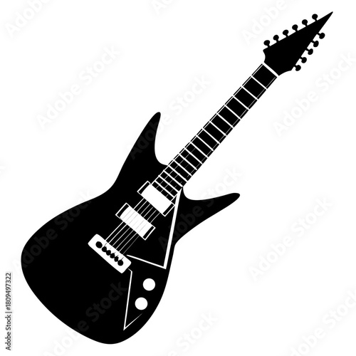 Black electric guitar silhouette on a white background