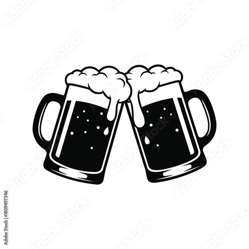 Two beer mugs clinking together, celebrating a special occasion