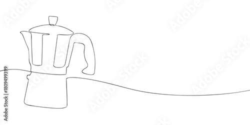 Minimal one line illustration of a moka pot coffee maker with clean, simple contours on a white background