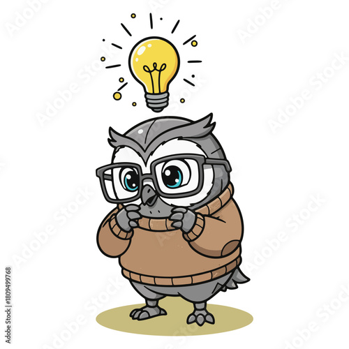Wallpaper Mural Cute Cartoon Owl Wearing Glasses with a Bright Idea Light Bulb. Torontodigital.ca
