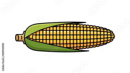 An illustration of a corn cob with green husks