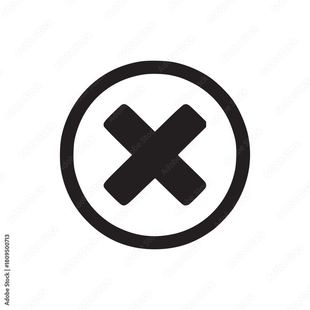Fototapeta premium A simple black x mark inside a circle isolated on a white background in a minimalistic style art