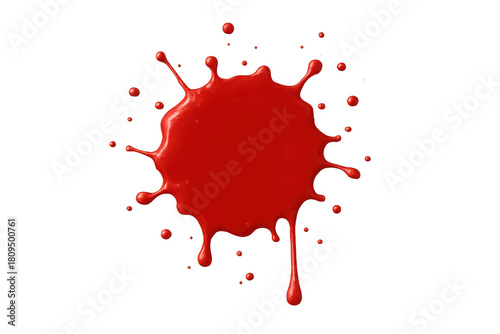 Red ink splash with irregular edges and dripping paint, creating a vibrant, dynamic blot on a transparent background