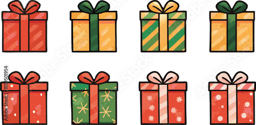 Set of colorful gift boxes, Santa gift box for Christmas celebration.