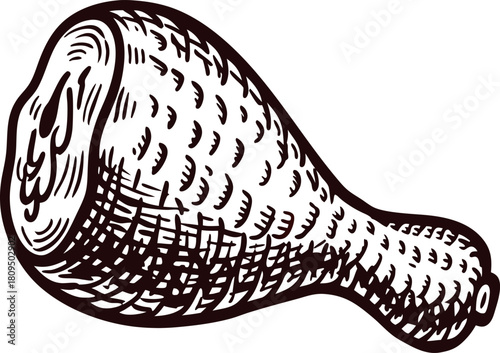 Hand drawn engraved illustration of ham bone isolated vintage meat sketch with textured detail and crosshatch shading