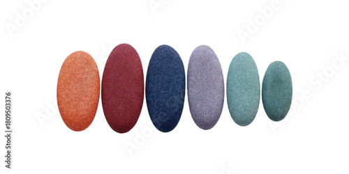 Print    A set of smooth, colorful stones arranged in a line.
