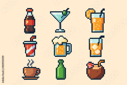 Pixel Beverage and Drink Icons