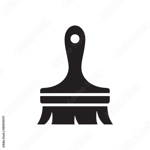 A simple black and white illustration of a paint brush with a handle and bristles isolated