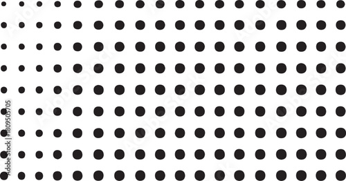 Black dots of varying sizes arranged in a grid pattern on a white background Keywords: dot pattern, halftone, gradient, abstract, geometric, circle, dots, background, texture, design, graphic