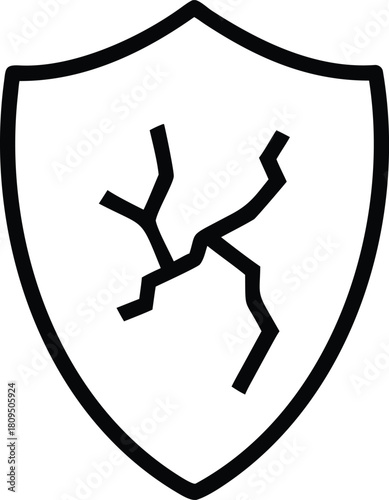 Cracked shield outline icon vector illustration