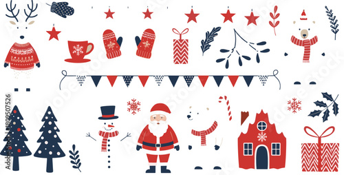 Mega Set of Cute Flat Design Christmas and Winter Holiday Icons Vector Illustration