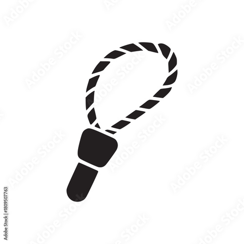 Isolated black rope loop with plastic end on white background in simple minimalist style graphic design