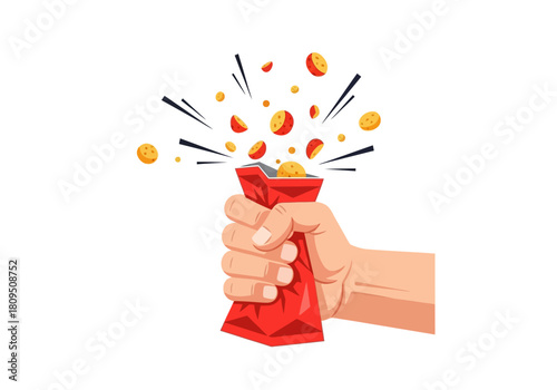 Burst of Flavor Hand Squeezing a Packet of Crispy Treats