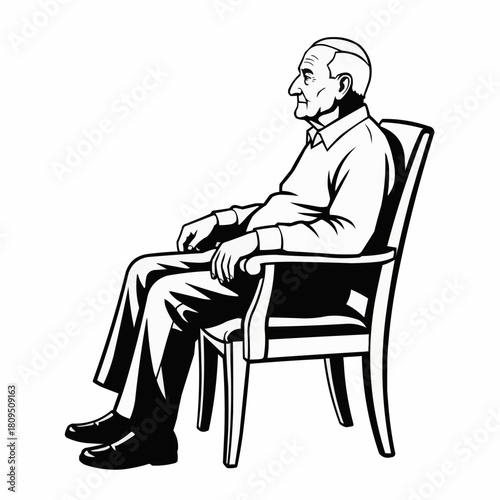 Elderly Man Sitting Calmly in a Chair.