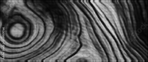 Halftone overlay resembling wood texture. Black dot, white background. Vector banner for design and creative projects