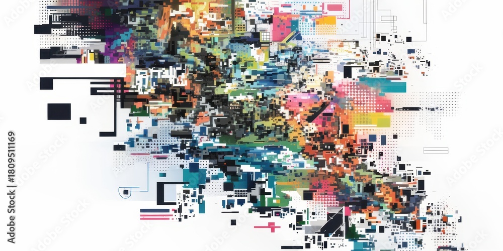 Fototapeta premium Glitchy Multicolor Pixel White Background