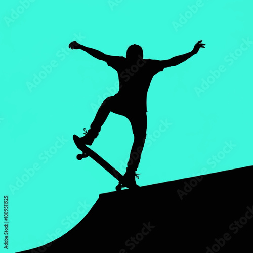 Skateboarder performing an ollie trick on a ramp.