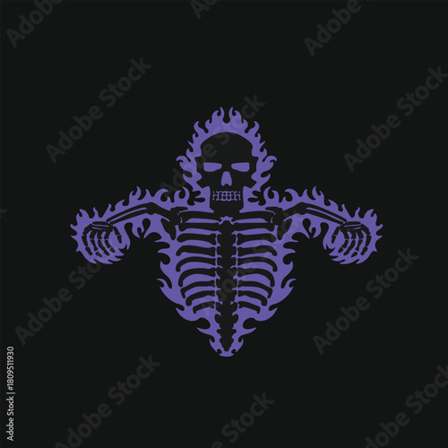 cool skeleton on fire for design clothing brand