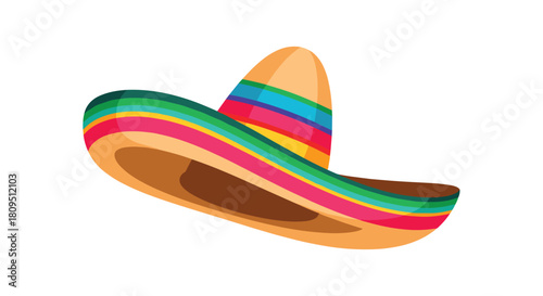 A vibrant and colorful striped Mexican sombrero hat a traditional symbol of Mexico's culture and festive celebrations.