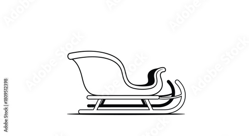 A simple black and white line art illustration of Santa's sleigh or sled a classic symbol of the Christmas holiday.