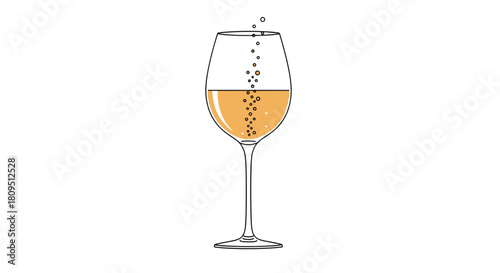 Elegant line art illustration of a tall wine glass filled with bubbly champagne or prosecco for a sophisticated celebration.