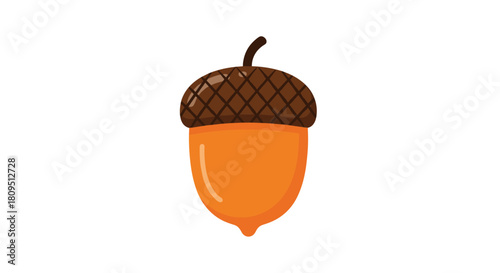Simple and cute cartoon acorn with a textured brown cap and a smooth orange body representing autumn and nature's harvest.