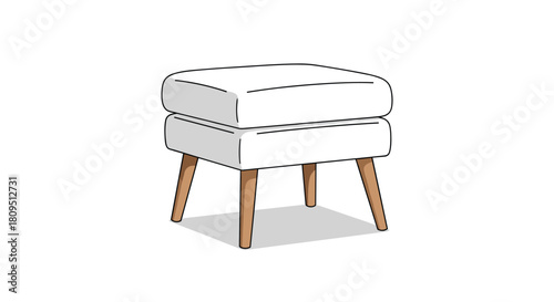 Stylish modern white ottoman with wooden legs providing a comfortable and chic footrest for a contemporary home interior.
