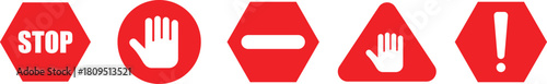 Red Stop and No Entry Symbols. Driving warning signs. Prohibition Road Sign Set. Vehicle warning icons. Traffic restriction symbol
