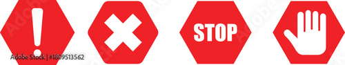 Red Stop and No Entry Symbols. Driving warning signs. Prohibition Road Sign Set. Vehicle warning icons. Traffic restriction symbol
